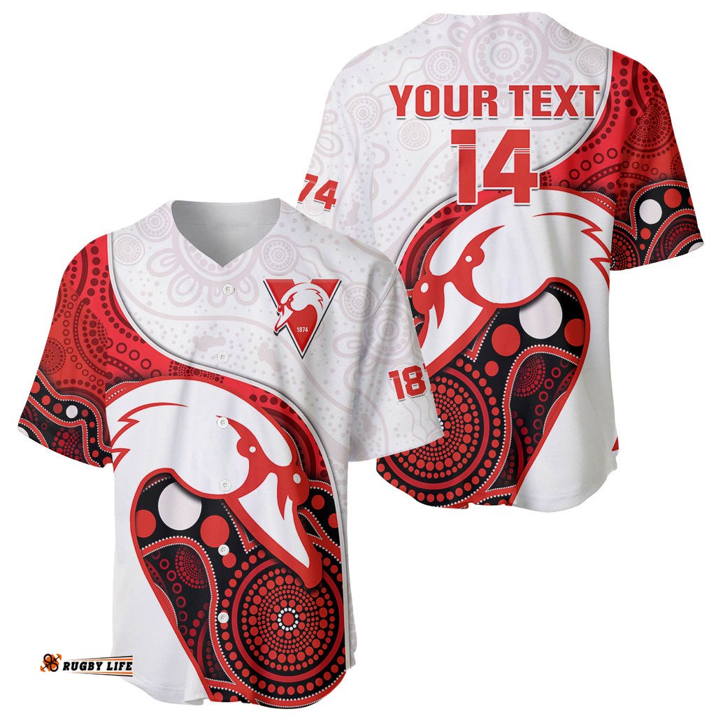 Custom Text And Number Swans Football Baseball Jersey Shirt Go Swannies Indigenous Art 06