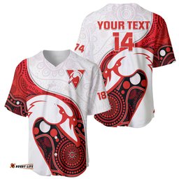 Custom Text And Number Swans Football Baseball Jersey Shirt Go Swannies Indigenous Art 06