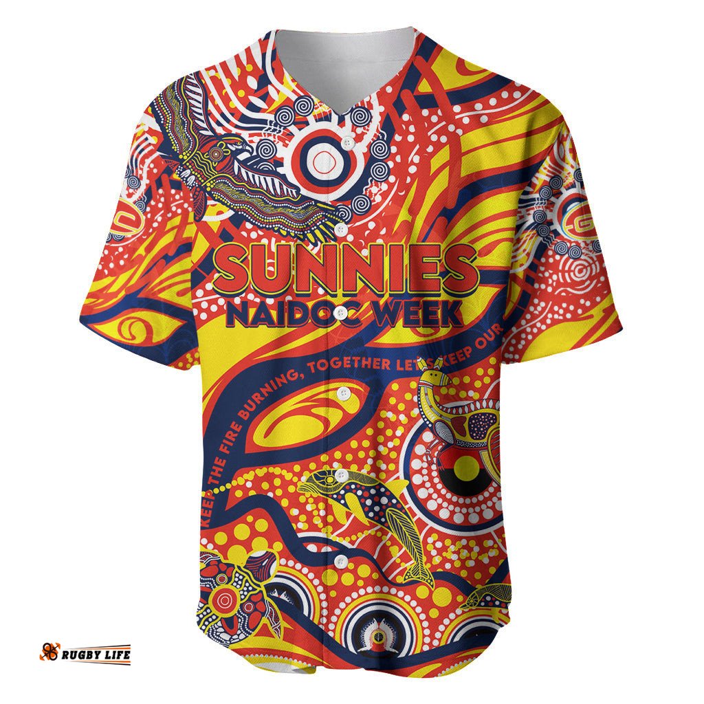 Custom NAIDOC Week 2024 Sunnies Baseball Jersey Shirt Aboriginal Animals Keep The Fire Burning
