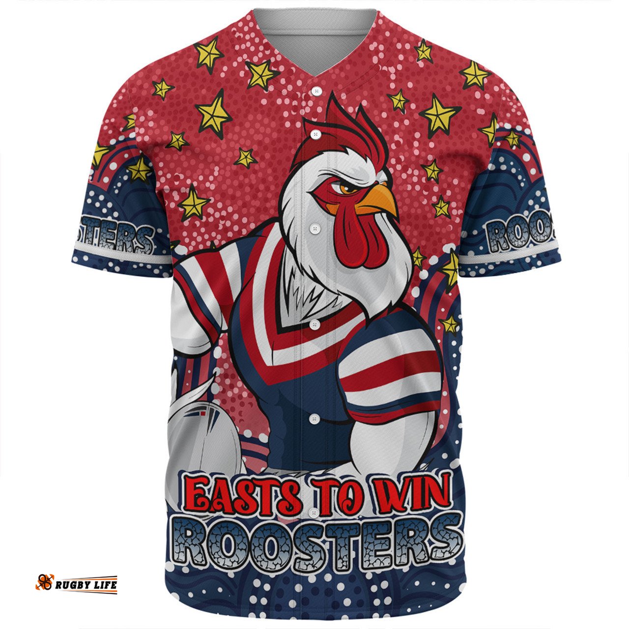 Sydney Roosters Custom Baseball Shirt - Custom With Aboriginal Inspired Style Of Dot Painting Patterns  Baseball Shirt