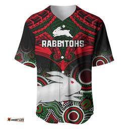 Personalised Rabbitohs Rugby Baseball Jersey Shirt Souths 1908 Aboriginal Mix Polynesian Pattern