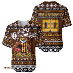 Personalized Hawks Football Xmas Baseball Jersey Shirt Australia AFL Mascot