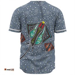 Australia Aboriginal Baseball Shirt - Stingray Art In Aboriginal Dot Style Inspired Baseball Shirt