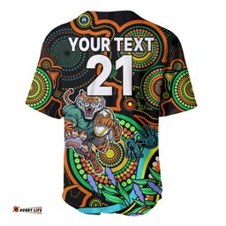 Custom Tigers Rugby Aboriginal Art Baseball Jersey Shirt NAIDOC Indigenous Tribal