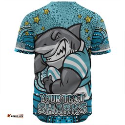 Cronulla-Sutherland Sharks Custom Baseball Shirt - Custom With Aboriginal Inspired Style Of Dot Painting Patterns  Baseball Shirt