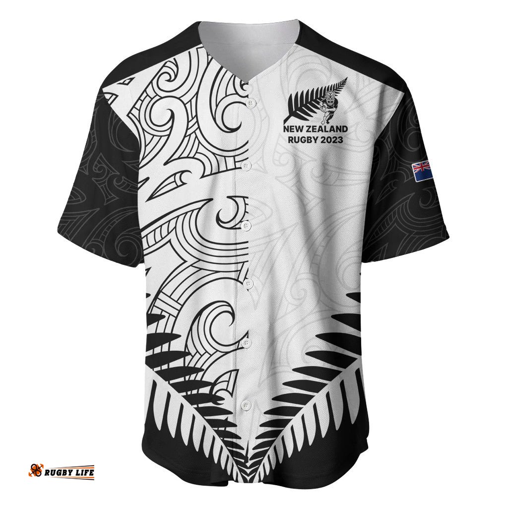 New Zealand Rugby Baseball Jersey Shirt Proud Aoteroa Stylised Maori Koru