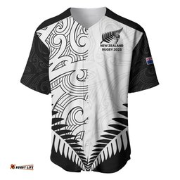 New Zealand Rugby Baseball Jersey Shirt Proud Aoteroa Stylised Maori Koru