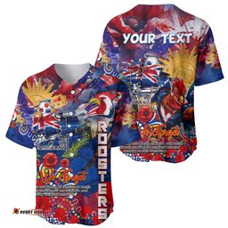 Personalised Australia Rugby Roosters ANZAC Baseball Jersey Shirt Sydney Scratch Style