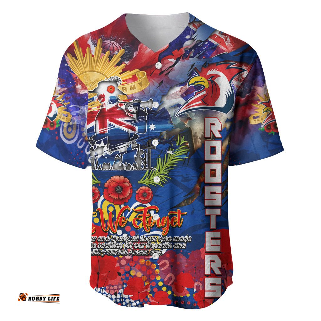Personalised Australia Rugby Roosters ANZAC Baseball Jersey Shirt Sydney Scratch Style