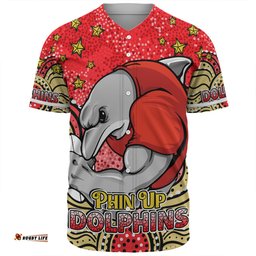 Redcliffe Dolphins Custom Baseball Shirt - Custom With Aboriginal Inspired Style Of Dot Painting Patterns  Baseball Shirt