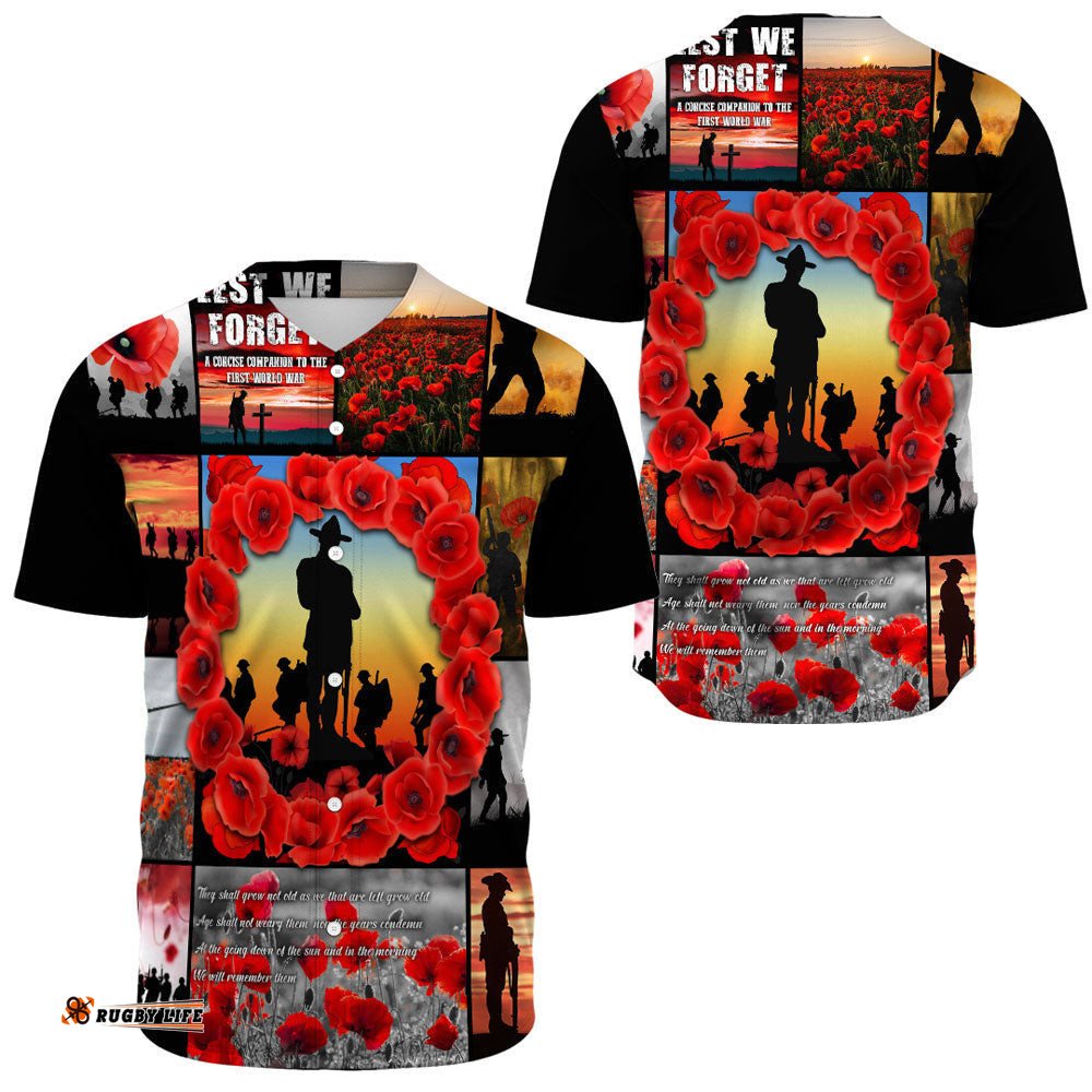 Anzac Day Lest We Forget Banner Baseball Jersey Shirt