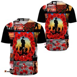 Anzac Day Lest We Forget Banner Baseball Jersey Shirt