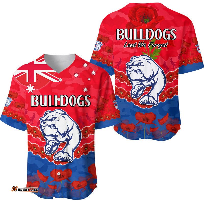 Western Bulldogs Football ANZAC Baseball Jersey Shirt Lest We Forget