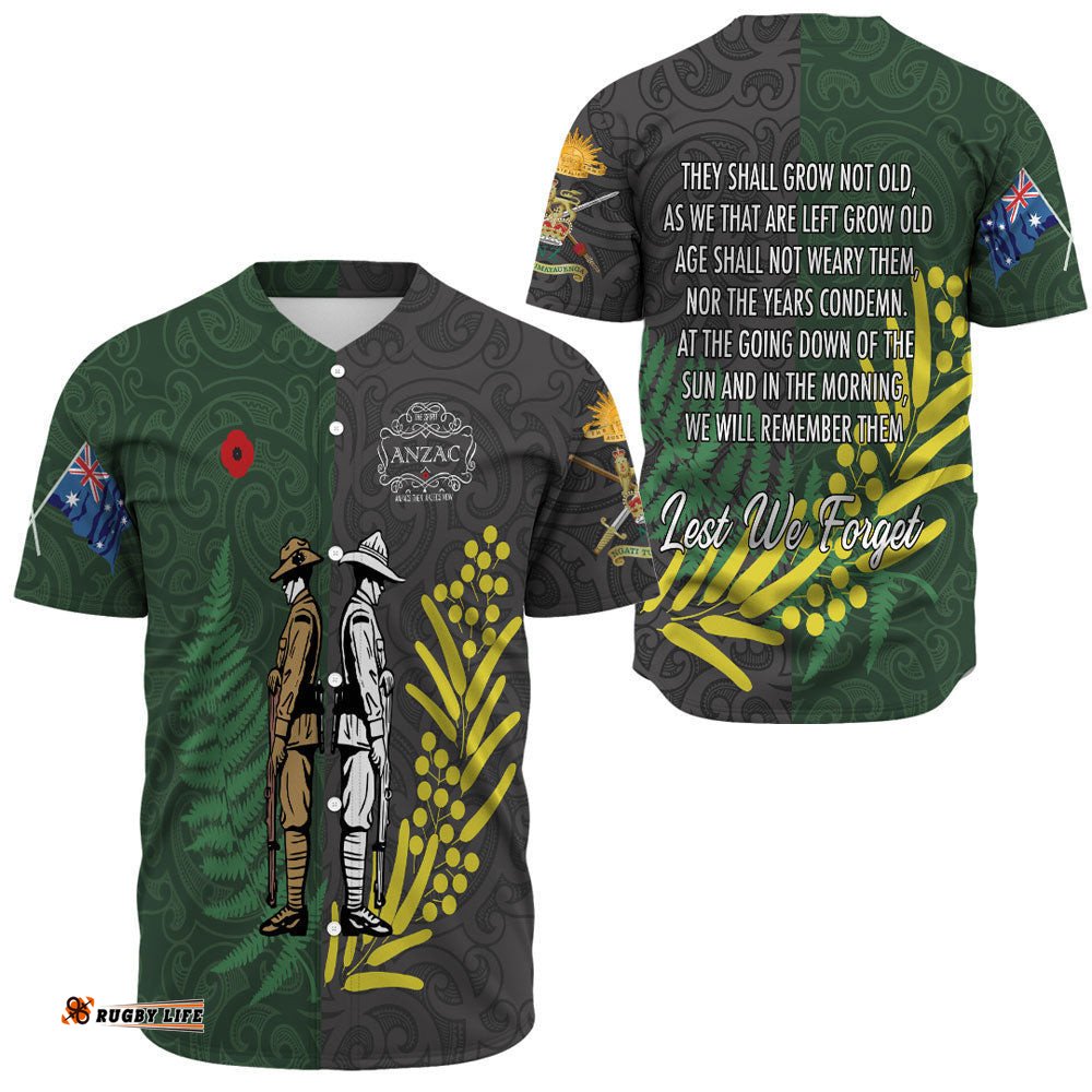 Anzac Spirit Lest We Forget Baseball Jersey Shirt