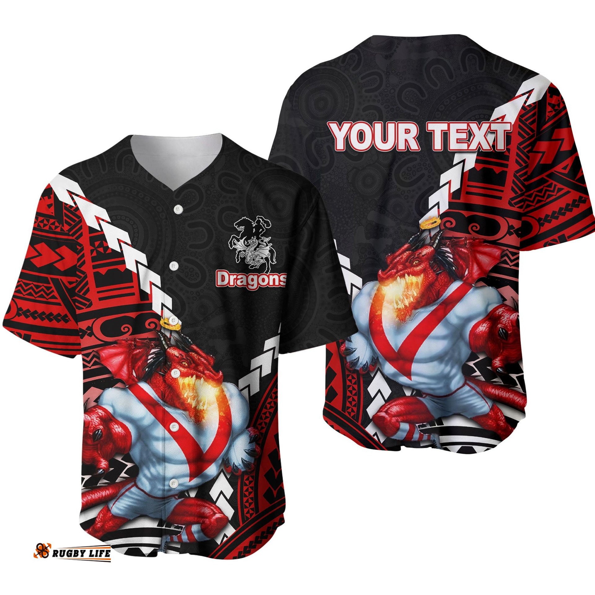 Dragons Rugby Baseball Jersey Shirt Mix Polynesian