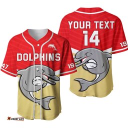 Custom Text And Number Dolphins Rugby Baseball Jersey Shirt Sporty Style Strip Ver.01