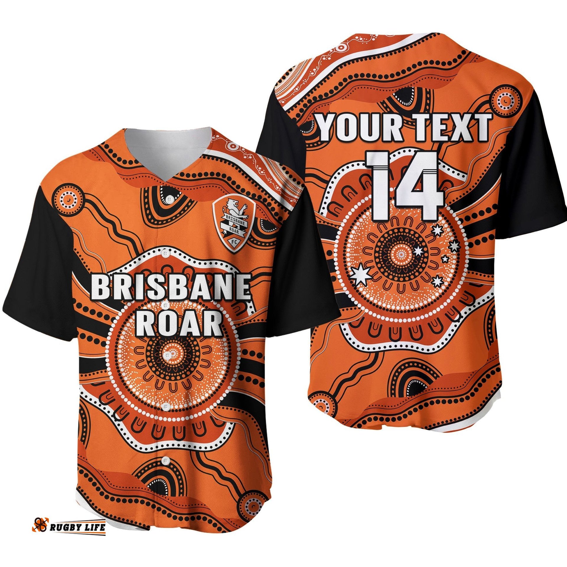 Custom Text And Number Brisbane Roar Football Baseball Jersey Shirt Go Lions Aboriginal Ver.01