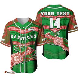 Custom Text And Number Rabbitohs Rugby Baseball Jersey Shirt Souths 1908 Aboriginal Dot Painting Go Bunnies Ver.02