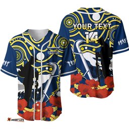 Custom Text And Number Cowboys Rugby ANZAC Baseball Jersey Shirt Australian Army Aboriginal Lest We Forget Ver.02