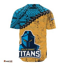Gold Coast Titans Baseball Jersey Shirt Grunge Polynesian Tattoo NRL