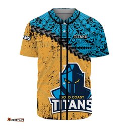 Gold Coast Titans Baseball Jersey Shirt Grunge Polynesian Tattoo NRL