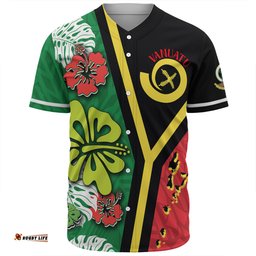 Amazing Aussie Australia South Sea Islanders Vanuatu Flag With Habiscus Flowers Baseball Shirt