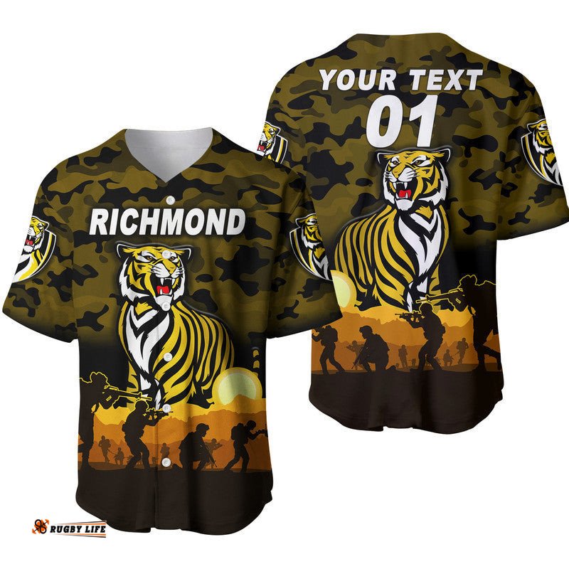 Custom Personalised Richmond Tigers ANZAC Baseball Jersey Shirt Simple Style Black