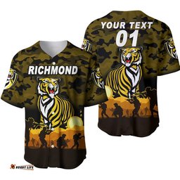 Custom Personalised Richmond Tigers ANZAC Baseball Jersey Shirt Simple Style Black