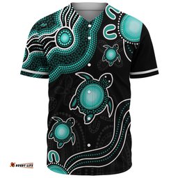 Amazing Aussie Australia Aboriginal Turtle Dreaming Journey Featuring Dot Art Turquoise Baseball Shirt