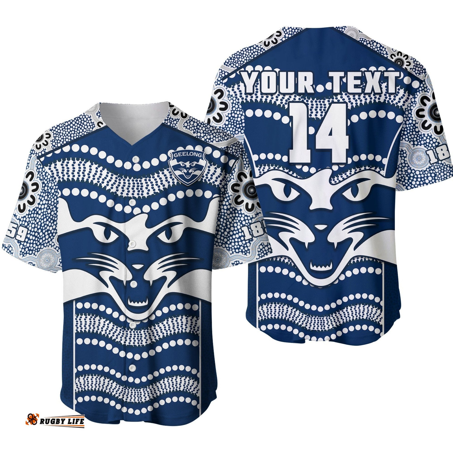 Custom Text And Number Cats Football Baseball Jersey Shirt Geelong 1859 Indigenous Sporty Version