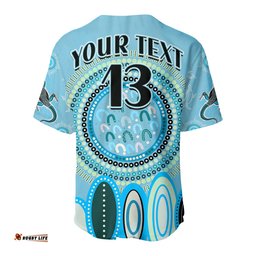 Custom Text and Number Aboriginal Stand Up Baseball Jersey Shirt Circle Dot with Lizard Version 02 Blue