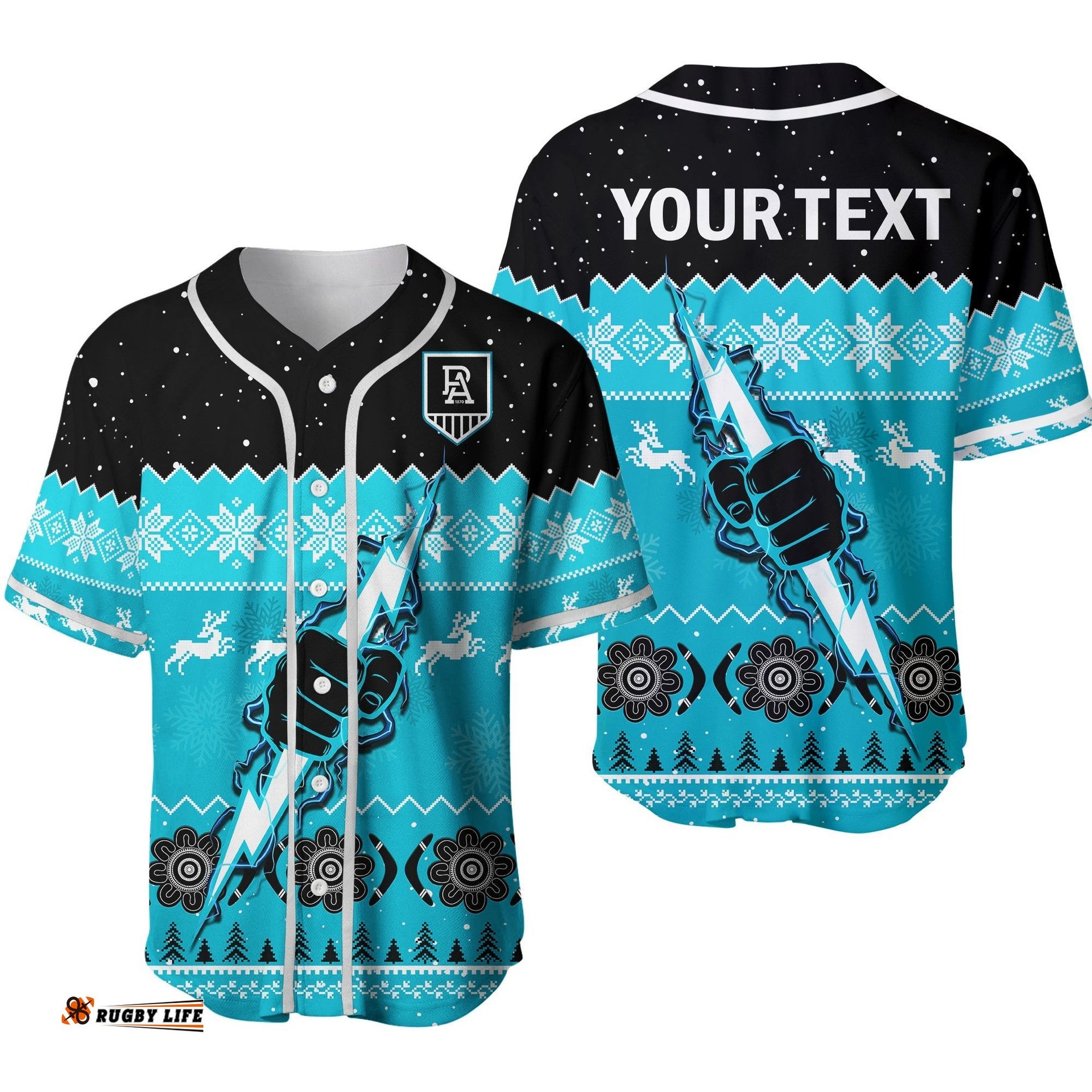 Custom Personalised Port Adelaide Football Baseball Jersey Shirt Magentas Indigenous Merry Christmas Ver.02