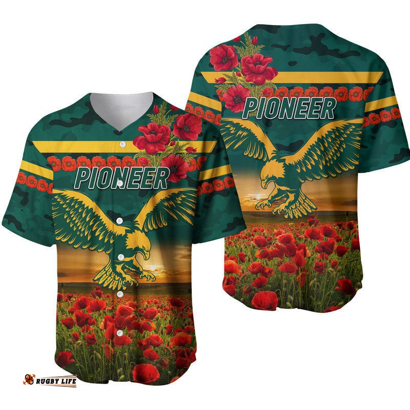 Pioneer Football Club ANZAC Baseball Jersey Shirt Poppy Vibes