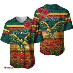 Pioneer Football Club ANZAC Baseball Jersey Shirt Poppy Vibes