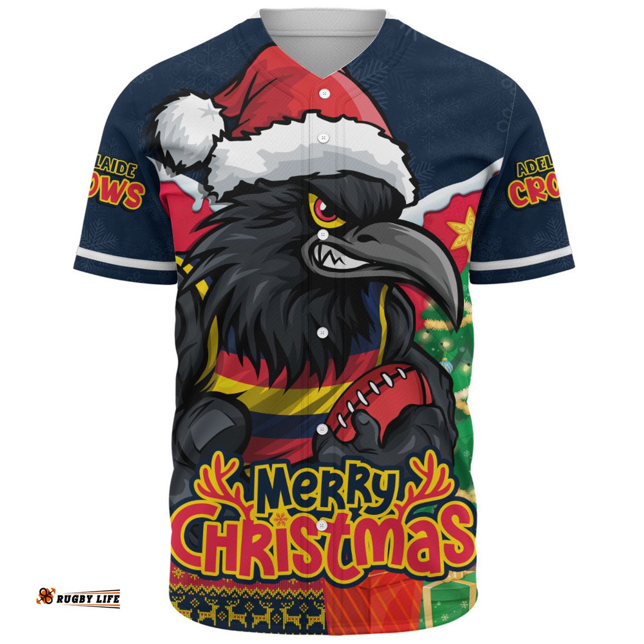 Amazing Aussie Adelaide Crows Santa Scoring Touchdown On Christmas Game Day Baseball Shirt