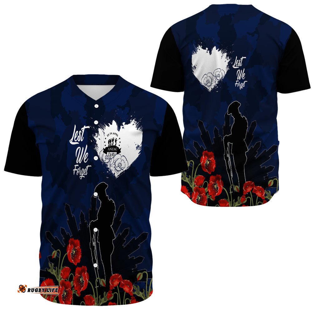 Anzac Day Camouflage Lest We Forget Baseball Jersey Shirt