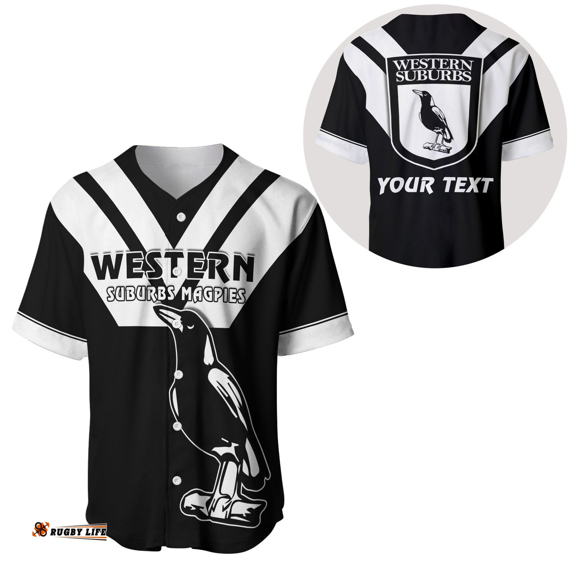 Custom Personalised Western Suburbs Magpies Baseball Jersey Shirt the One and Only