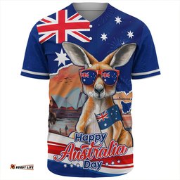 Amazing Aussie Australia Happy Australia Day Kangaroo With Sydney Opera House At Sunset Baseball Shirt