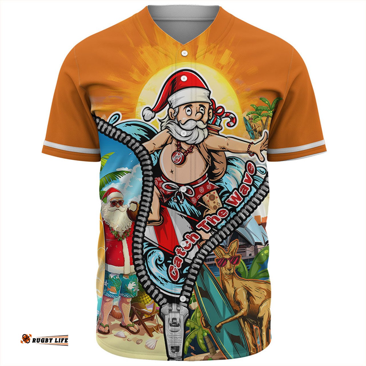 Amazing Aussie Australia Christmas Down Under Santa's Beach Escape Baseball Shirt