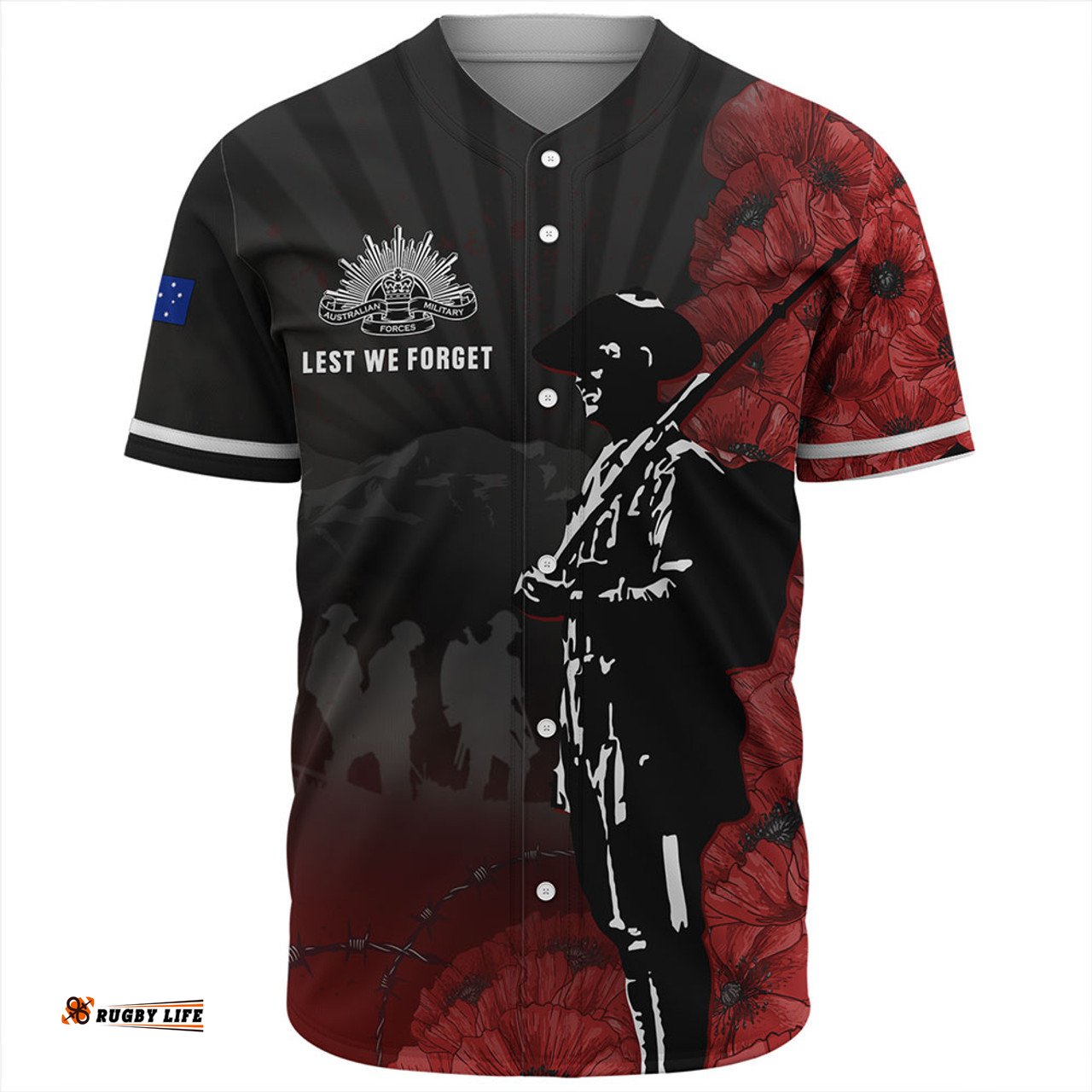 Amazing Aussie Australia Anzac Day Lest We Forget Soldier Stencil Art Baseball Shirt