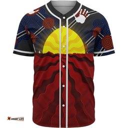 Amazing Aussie Australia Aboriginal Inspired Aboriginal Inspired Life Style Flag Sun Dot Painting Baseball Shirt