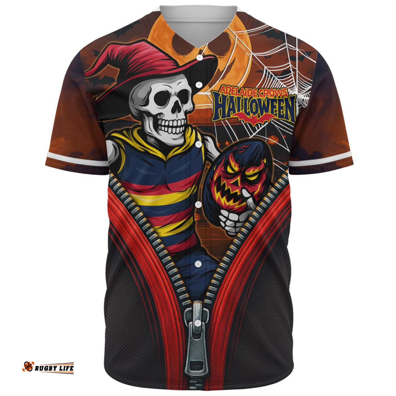 Amazing Aussie Adelaide Crows Halloween Night Reaper Zipper Baseball Shirt