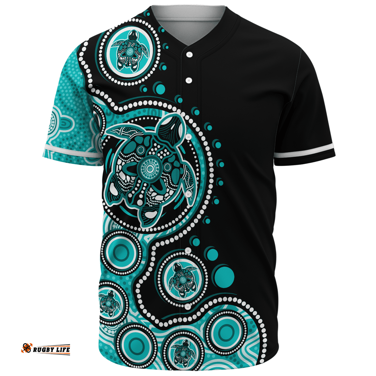 Amazing Aussie Australia Indigenous Turtle Aboriginal Dot Art Turquoise Baseball Shirt