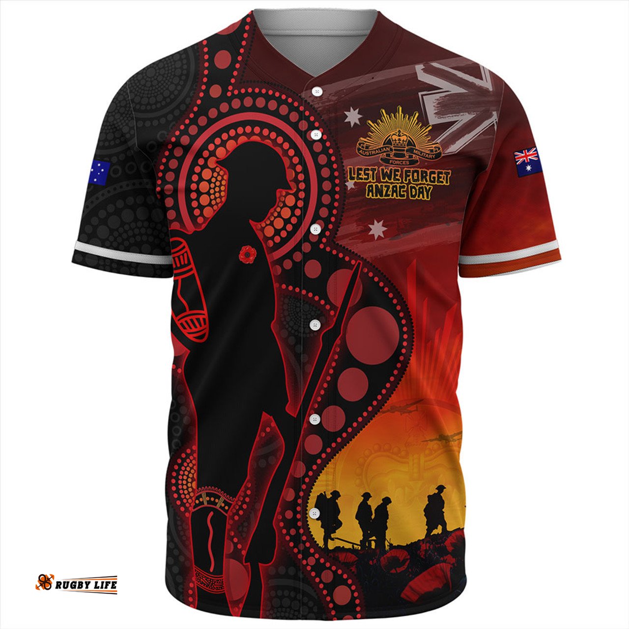 Amazing Aussie Australia ANZAC Day Aboriginal Guardians Of The Dawn Baseball Shirt