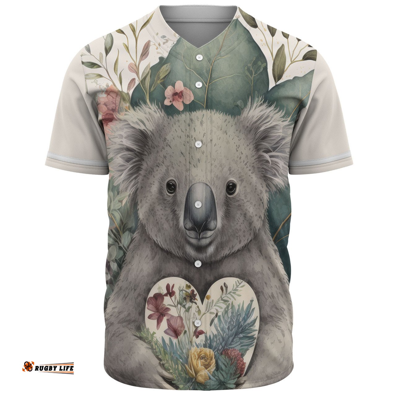 Amazing Aussie Australia Koala Koala Holding A Heart Adorned With Flowers Baseball Shirt