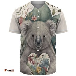 Amazing Aussie Australia Koala Koala Holding A Heart Adorned With Flowers Baseball Shirt