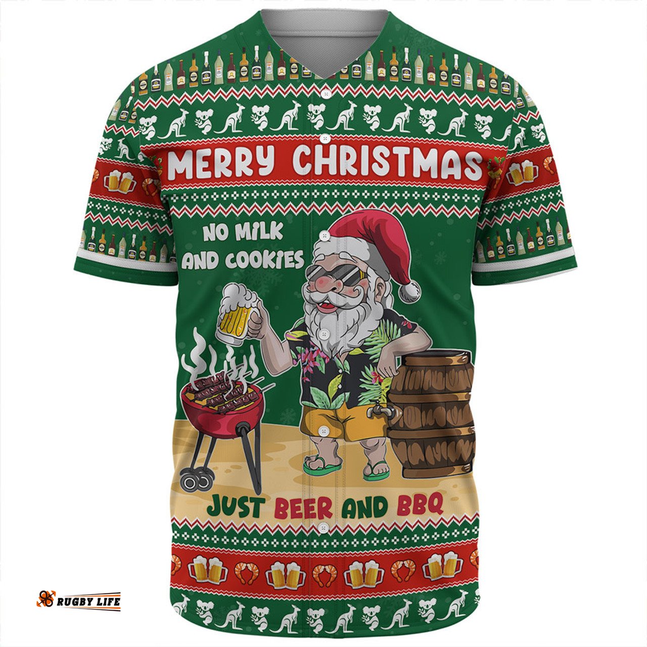 Amazing Aussie Australia Merry Christmas, Grilling Santa With Barbecue And Beer Green Baseball Shirt