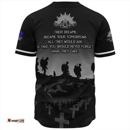 Amazing Aussie Australia Anzac Day Lest We Forget Battlefields Remembered Baseball Shirt