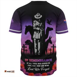 Amazing Aussie Australia Anzac Day Lest We Forget War Animals Purple Poppy Baseball Shirt