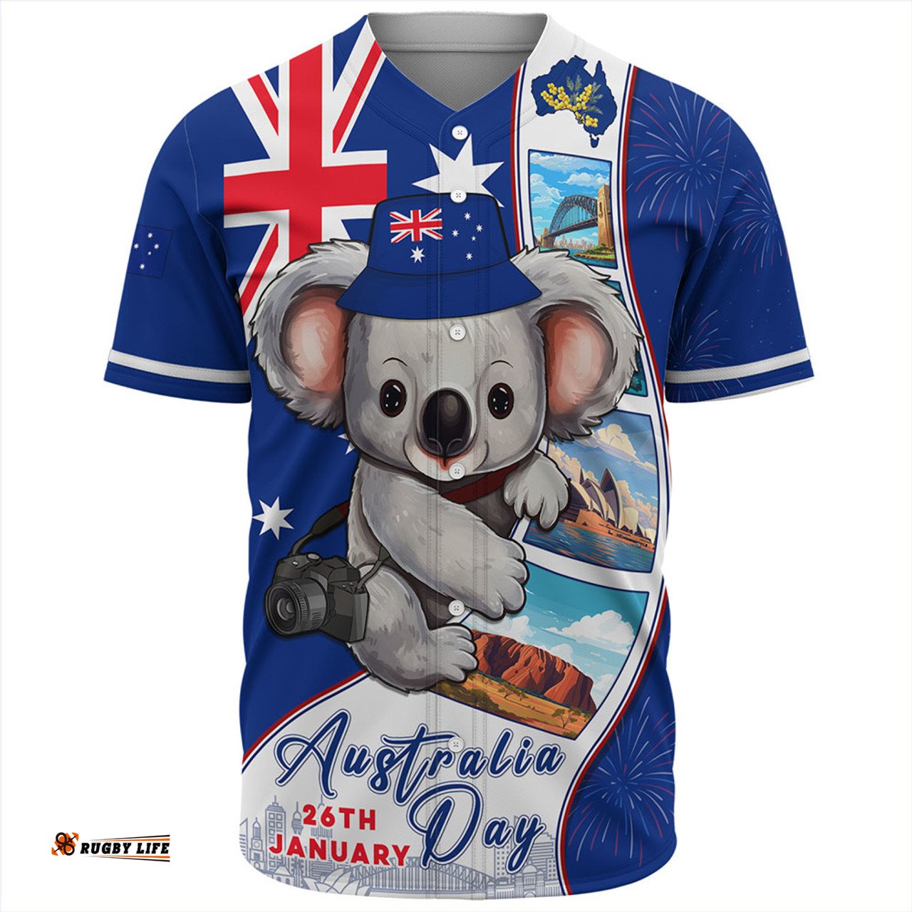 Amazing Aussie Australia Happy Australia Day Koala With Pictures Of Famous Places Baseball Shirt